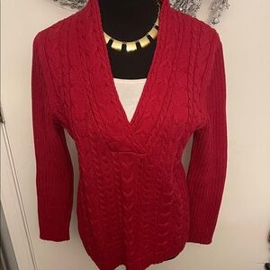 Karen Scott Red V-Neck Cable Knit Sweater